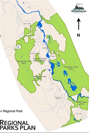 En vert, les parcs proposés pour Whitehorse. (Ville de Whitehorse)