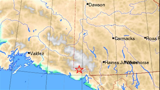Un séisme de magnitude 6 a eu lieu jeudi matin près de la frontière entre l'Alaska et le Yukon. (Site web de Ressources naturelles Canada / Radio-Canada)