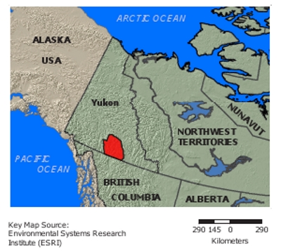 Carte montrant la communauté de Teslin en rouge.