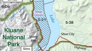 La fermeture de la chasse au mouflon s'étend sur la rive sud-ouest du lac Kluane. (GOUVERNEMENT DU YUKON)