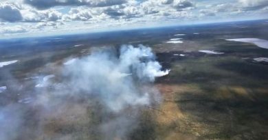 Vue aérienne d'un feu qui brûle dans un terrain vaste.