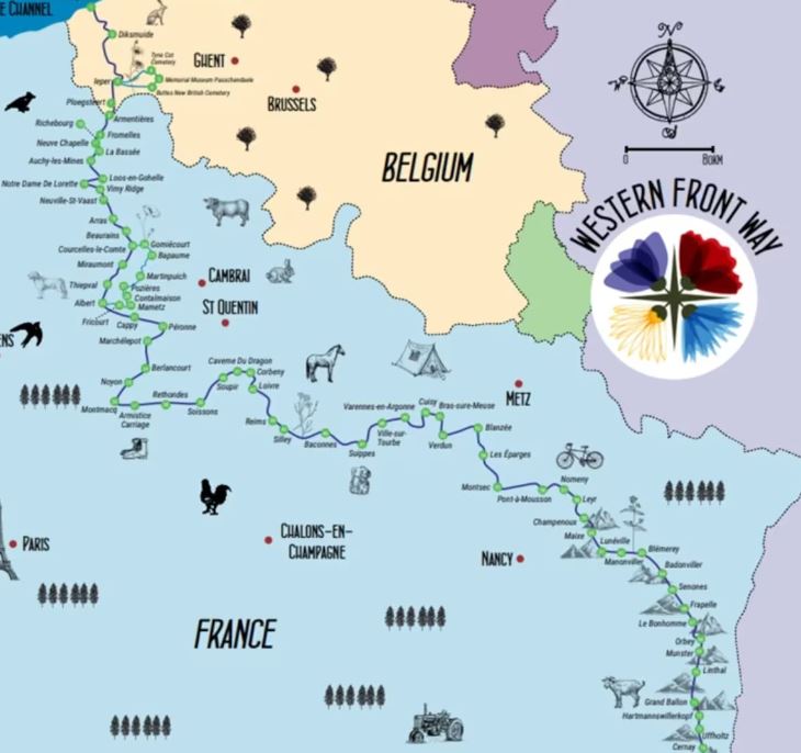 Une carte du parcours du Chemin du front ouest.