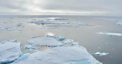 Morceaux de glace dans une grande étendue d'eau.
