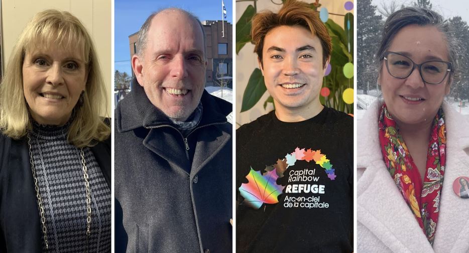 Un montage des photos de Sylvie Bérubé, de Steve Corriveau, de Mandy Gull-Masty et de Thai Dillon Higashihara pour présenter les candidats.
