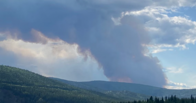 Un panache de fumée s'élève au dessus d'une zone vallonnée.