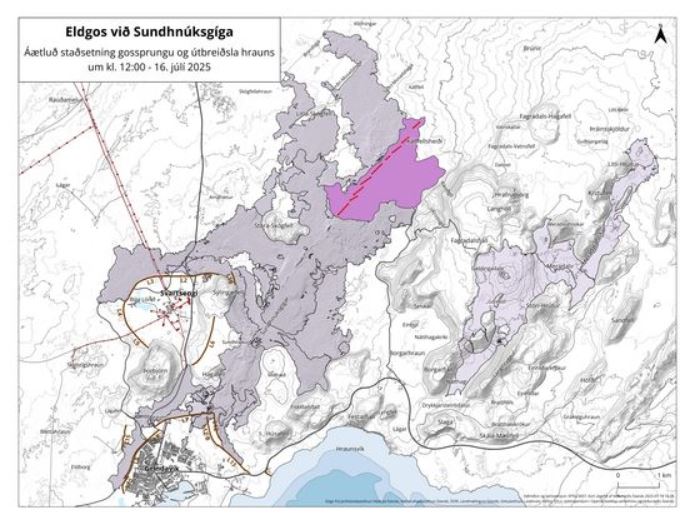 Carte de l'avancée de la lave en Islande
