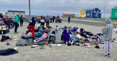 Deux jeunes allongés face contre terre sur un matelas de lutte, dehors.