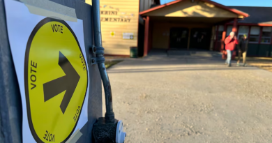 Une affiche indique où aller voter.