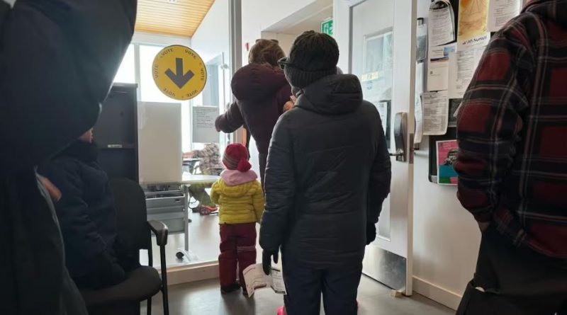 Des citoyens font la file à un bureau de vote.