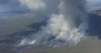 Feu de forêt vu des airs, en 2021, aux Territoires du Nord-Ouest.