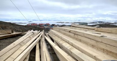 Des planches de bois sont posées sur le sol.