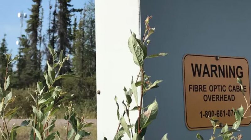 Boîte indiquant la présence de fibre optique près d'une route.