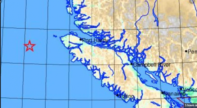 温哥华岛外海四小时发生四次地震，但没有造成伤亡与损失